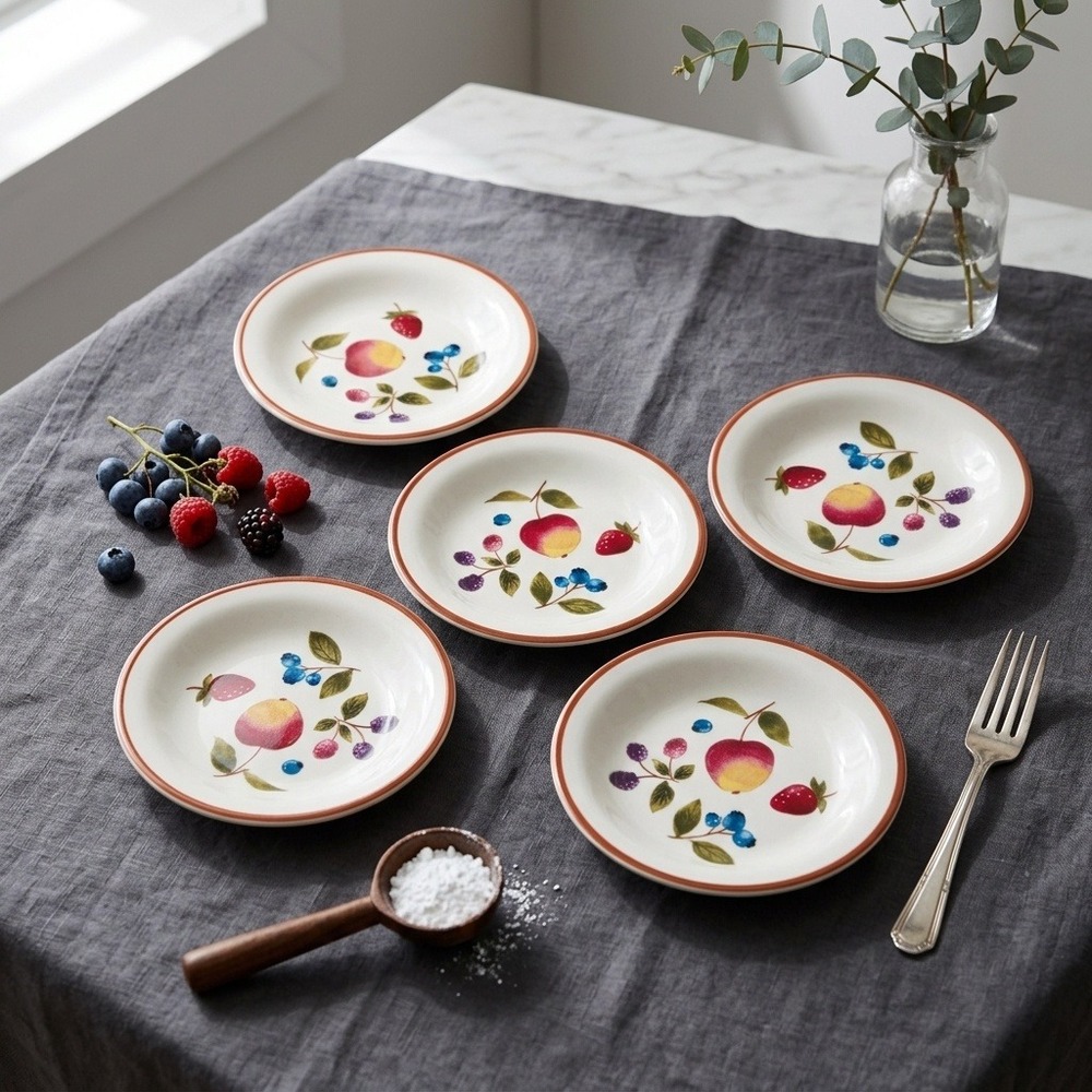 LONGABERGER Fruit Medley Berry Salad Dessert Lunch Plates SET OF 5 Cottagecore